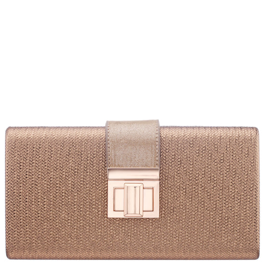 Nina Shoes Presly Brown Embossed Woven PU / Reflective Suedette Minaudiere