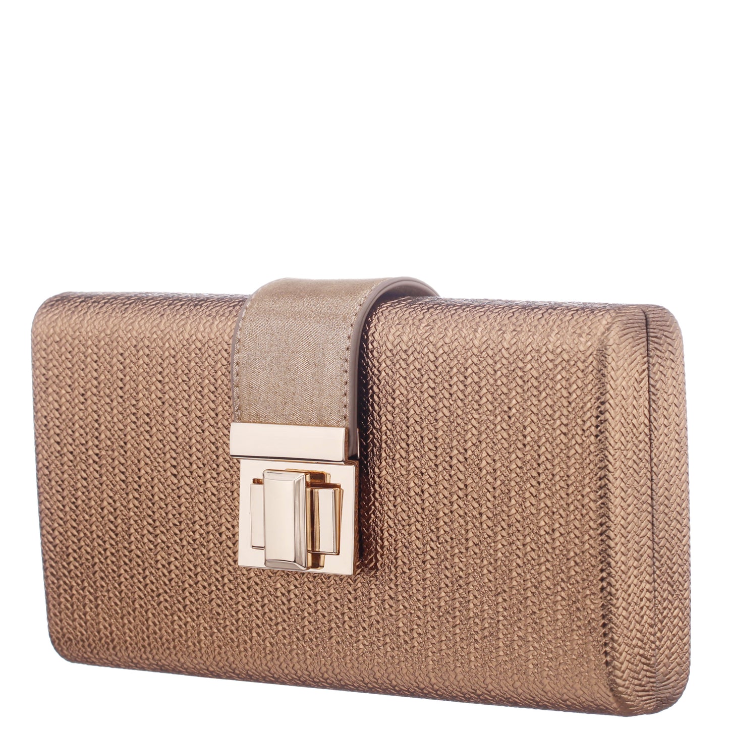 Nina Shoes Presly Brown Embossed Woven PU / Reflective Suedette Minaudiere