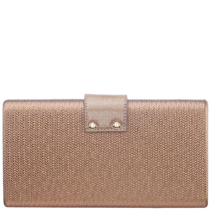 Nina Shoes Presly Brown Embossed Woven PU / Reflective Suedette Minaudiere