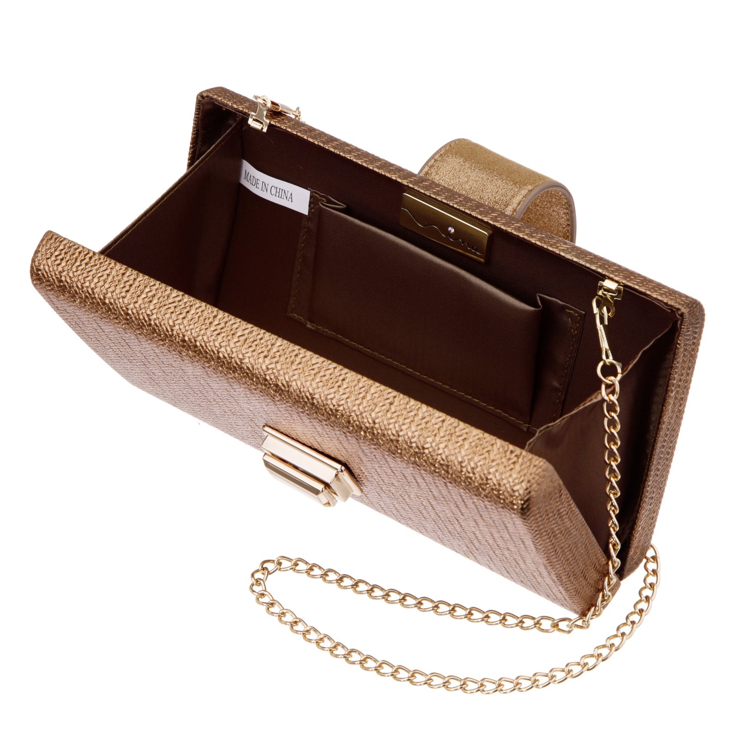 Nina Shoes Presly Brown Embossed Woven PU / Reflective Suedette Minaudiere