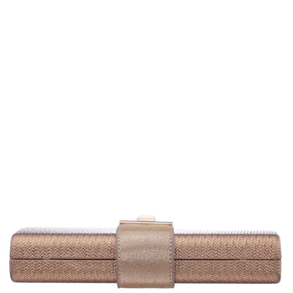 Nina Shoes Presly Brown Embossed Woven PU / Reflective Suedette Minaudiere