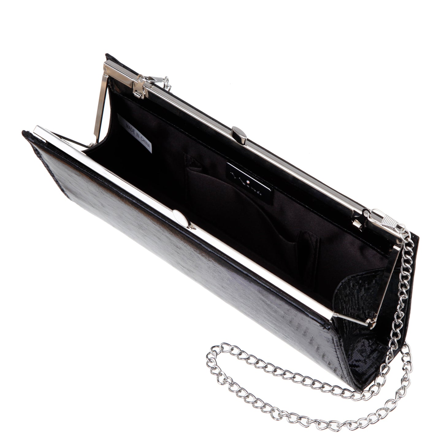 Nina Shoes Tierney Black Mini Geo Metallic Fabric Frame Clutch