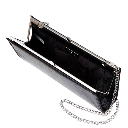 Nina Shoes Tierney Black Mini Geo Metallic Fabric Frame Clutch