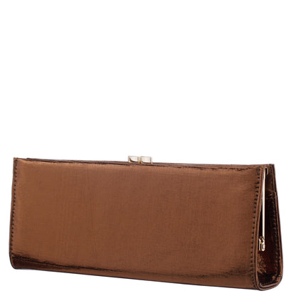 Nina Shoes Tierney Brown Mini Geo Metallic Fabric Frame Clutch