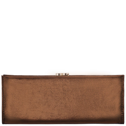 Nina Shoes Tierney Brown Mini Geo Metallic Fabric Frame Clutch