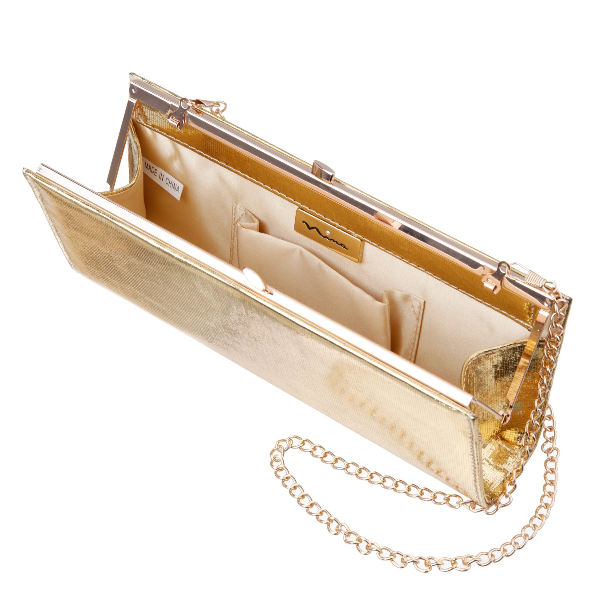Nina Shoes Tierney Gold Mini Geo Metallic Fabric Frame Clutch