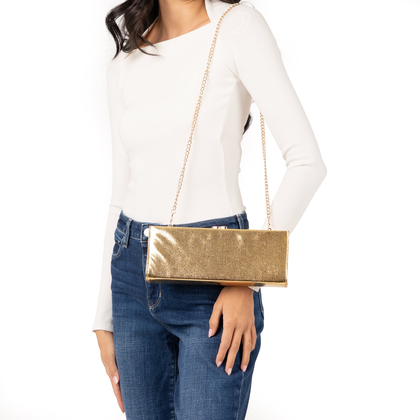 Nina Shoes Tierney Gold Mini Geo Metallic Fabric Frame Clutch