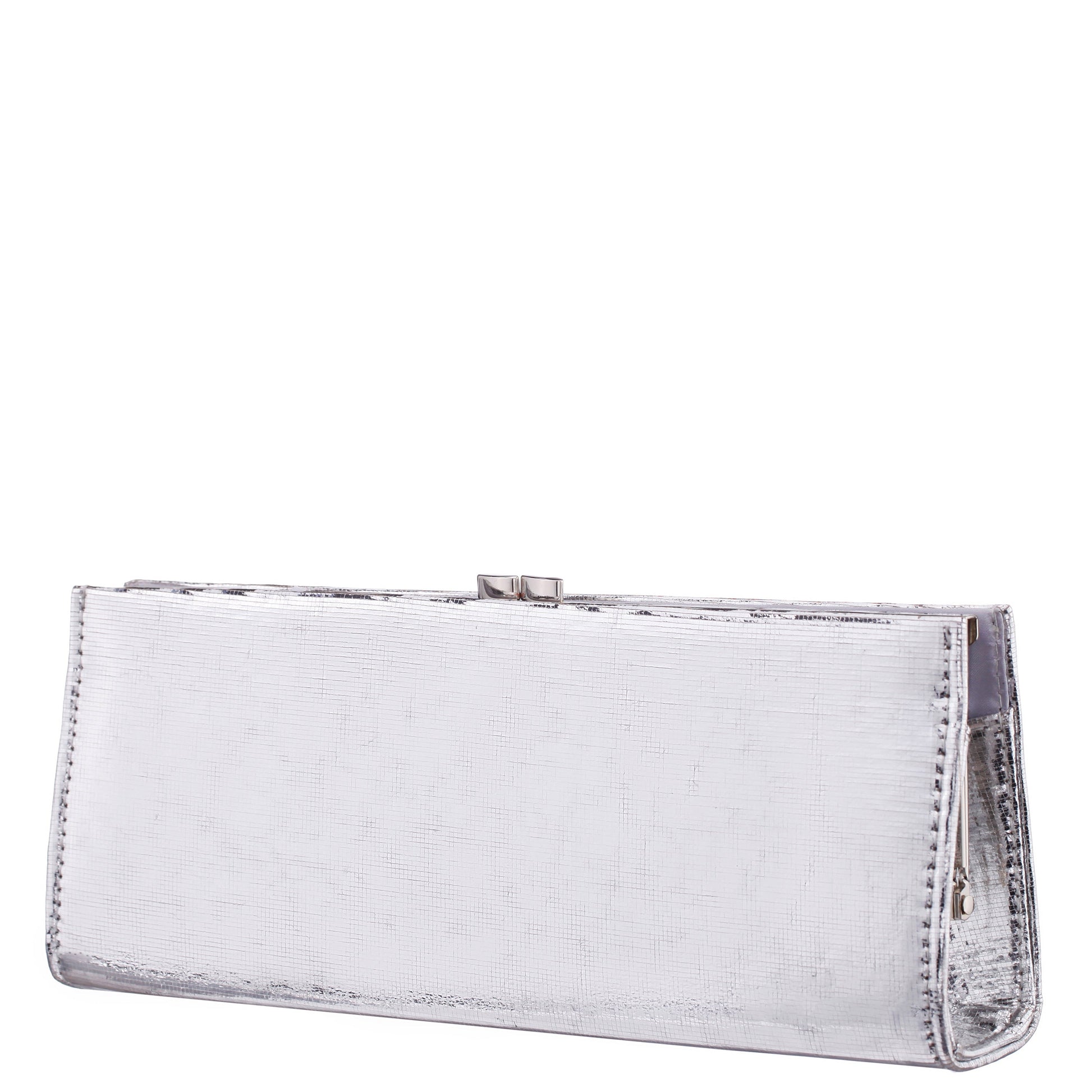 Nina Shoes Tierney Silver Mini Geo Metallic Fabric Frame Clutch
