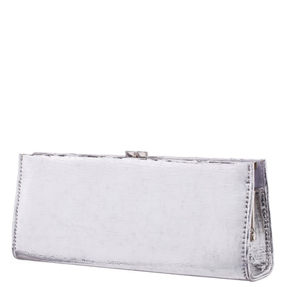 Nina Shoes Tierney Silver Mini Geo Metallic Fabric Frame Clutch