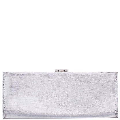 Nina Shoes Tierney Silver Mini Geo Metallic Fabric Frame Clutch