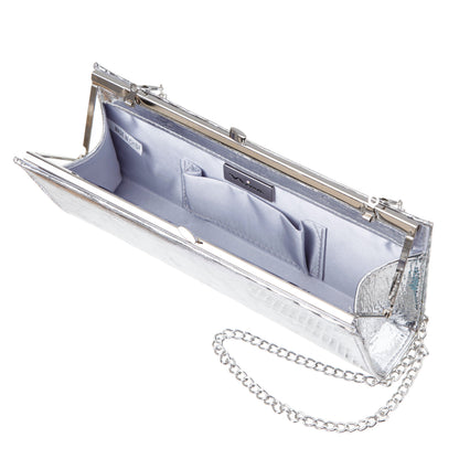 Nina Shoes Tierney Silver Mini Geo Metallic Fabric Frame Clutch