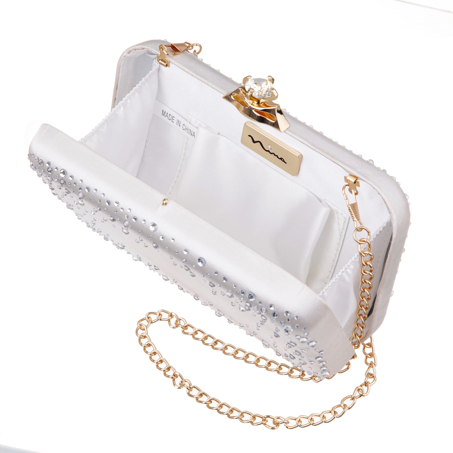 Nina Shoes Lindsay Beige Satin / Glass Crystal Minaudiere