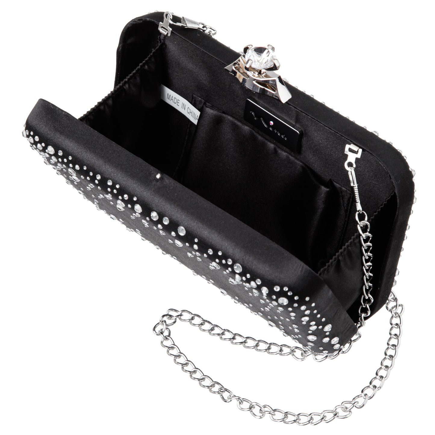 Nina Shoes Lindsay Black Satin / Glass Crystal Minaudiere
