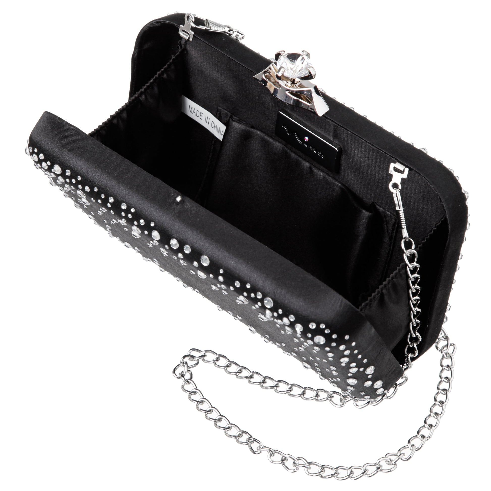 Nina Shoes Lindsay Black Satin / Glass Crystal Minaudiere