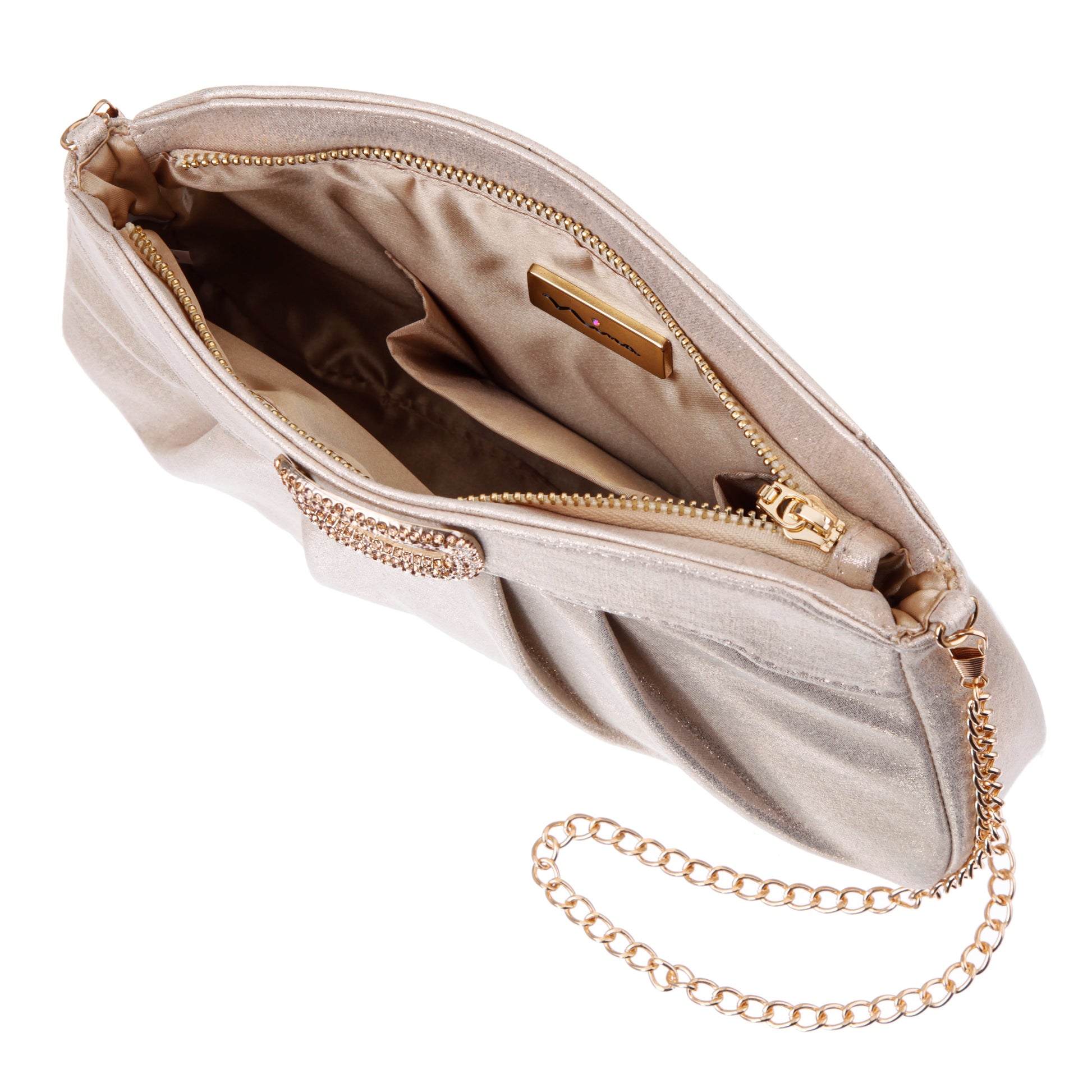 Nina Shoes Amy Platino Reflective Suedette Clutch
