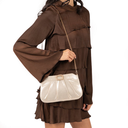 Nina Shoes Amy Platino Reflective Suedette Clutch