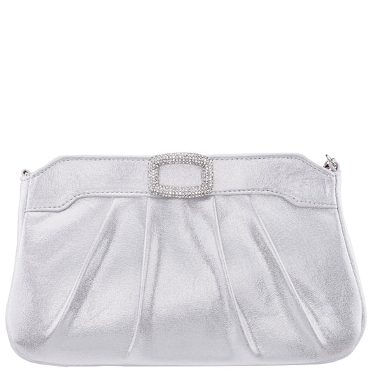 Nina Shoes Amy True Silver Reflective Suedette Clutch