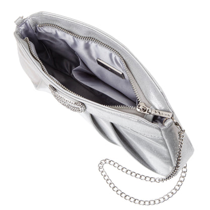 Nina Shoes Amy True Silver Reflective Suedette Clutch