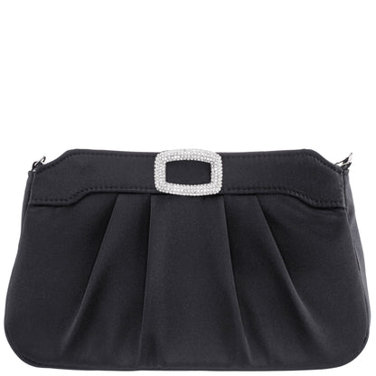 Nina Shoes Amy Black Satin / Glass Crystal Clutch