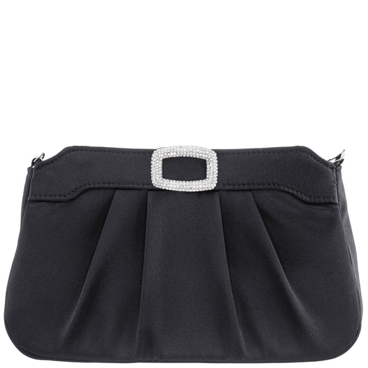 Nina Shoes Amy Black Satin / Glass Crystal Clutch