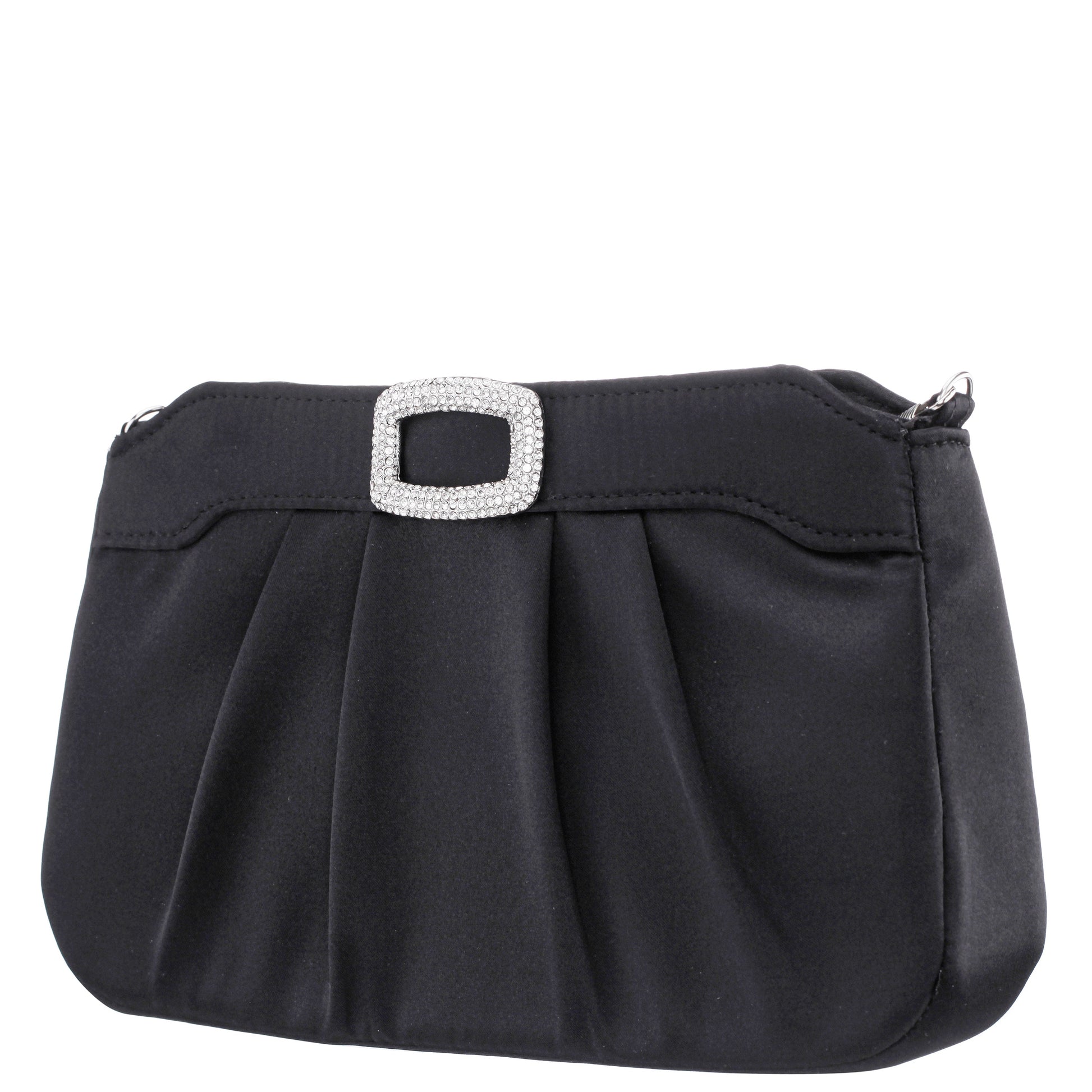 Nina Shoes Amy Black Satin / Glass Crystal Clutch