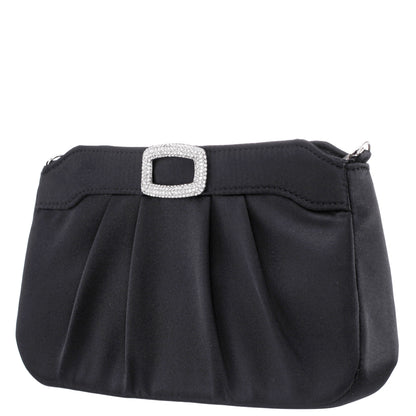 Nina Shoes Amy Black Satin / Glass Crystal Clutch