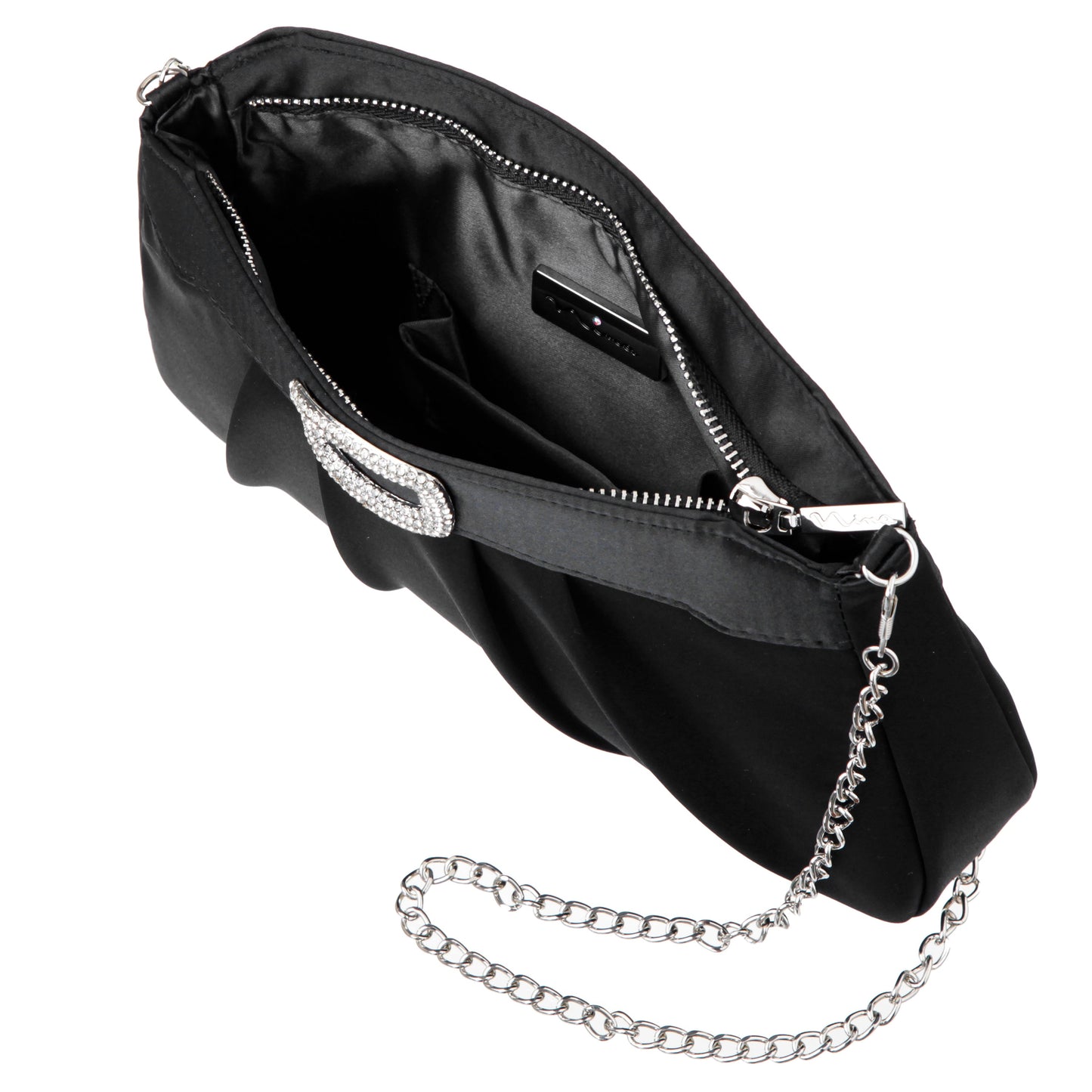 Nina Shoes Amy Black Satin / Glass Crystal Clutch