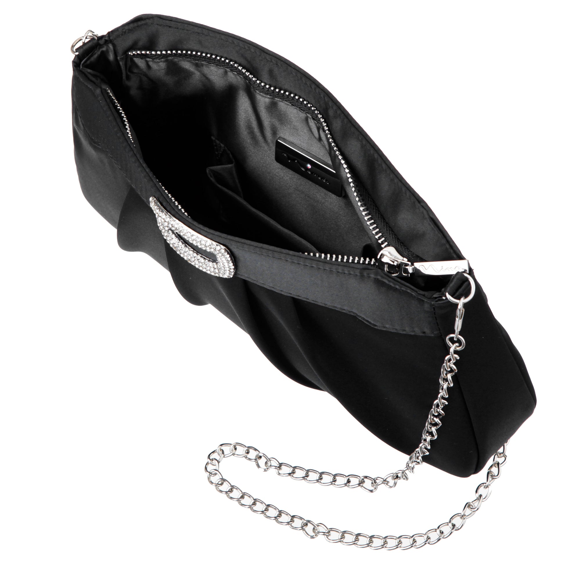 Nina Shoes Amy Black Satin / Glass Crystal Clutch
