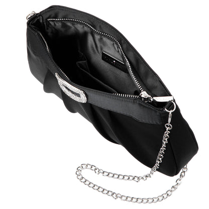Nina Shoes Amy Black Satin / Glass Crystal Clutch