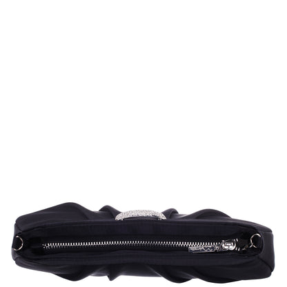 Nina Shoes Amy Black Satin / Glass Crystal Clutch
