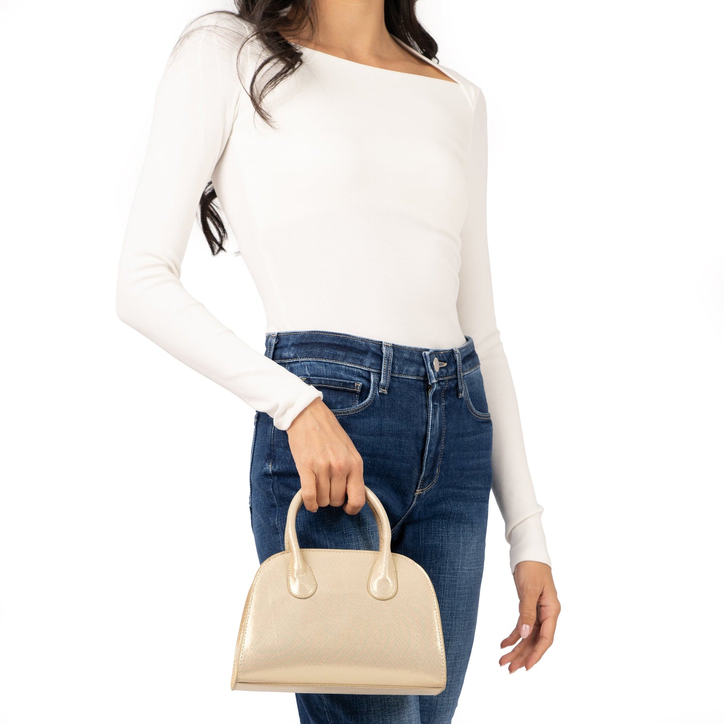 Nina Shoes Ainsley Gold Reflective Suedette Handle Bag