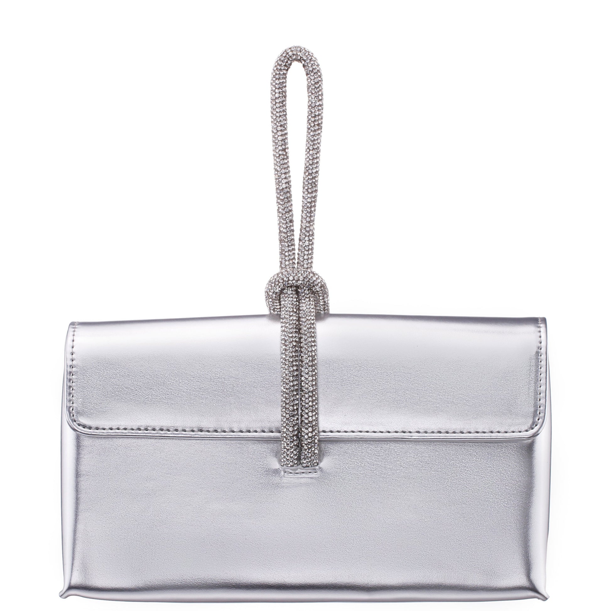 Nina Shoes Kaylee Silver Luna Foil PU / Glass Crystal Handle Bag
