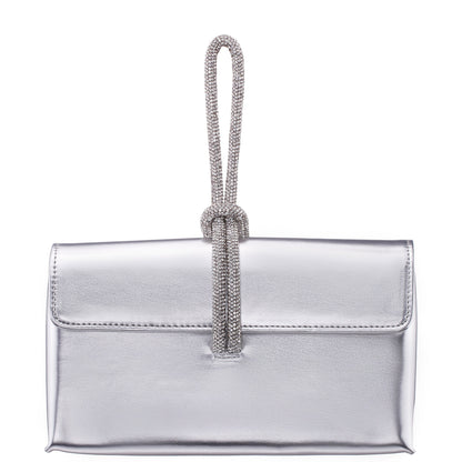 Nina Shoes Kaylee Silver Luna Foil PU / Glass Crystal Handle Bag