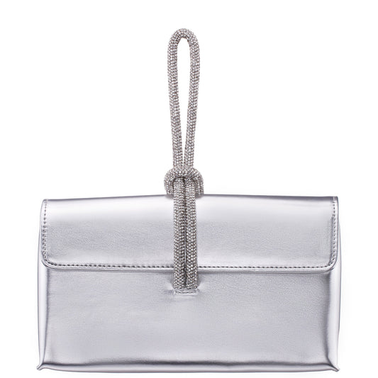 Nina Shoes Kaylee Silver Luna Foil PU / Glass Crystal Handle Bag