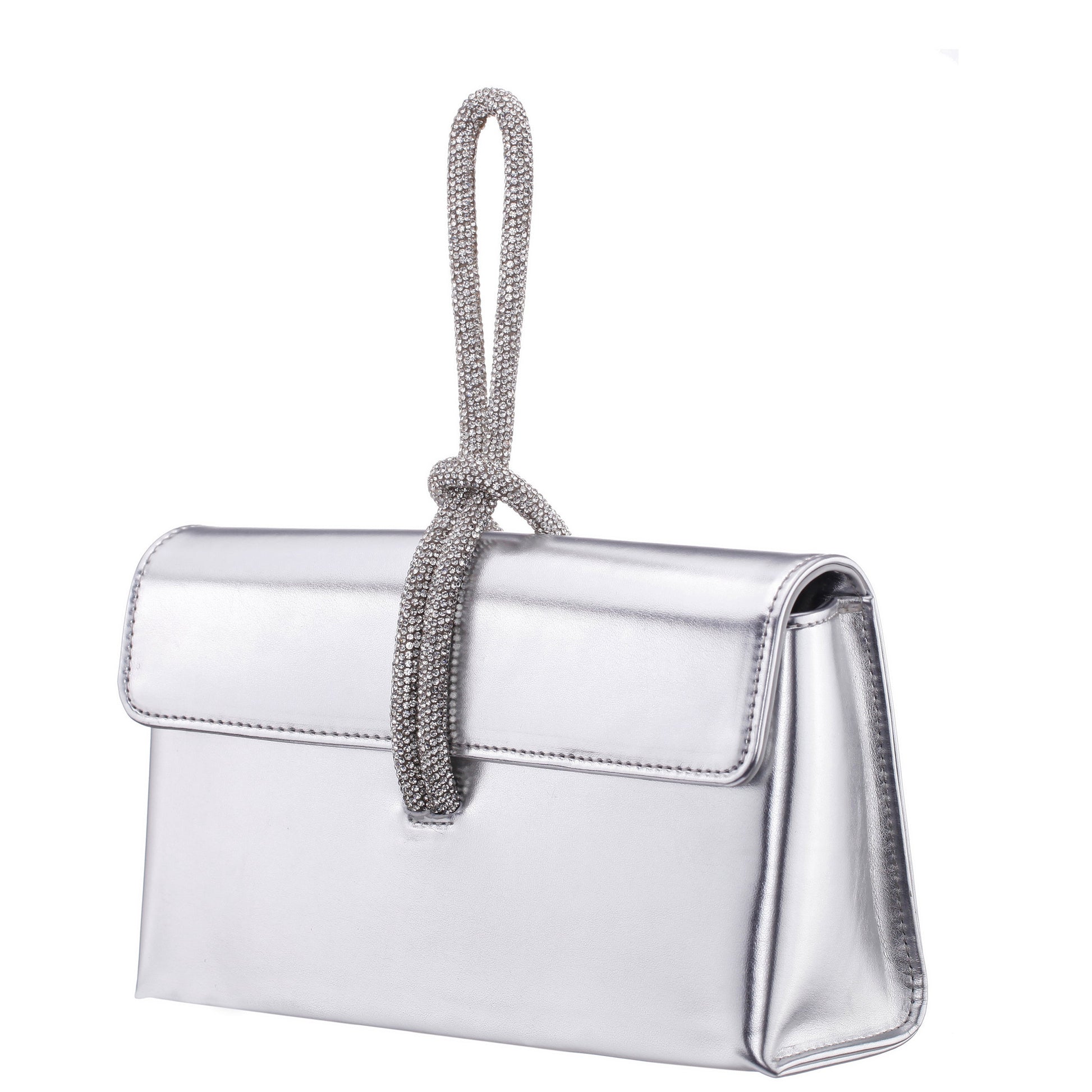 Nina Shoes Kaylee Silver Luna Foil PU / Glass Crystal Handle Bag
