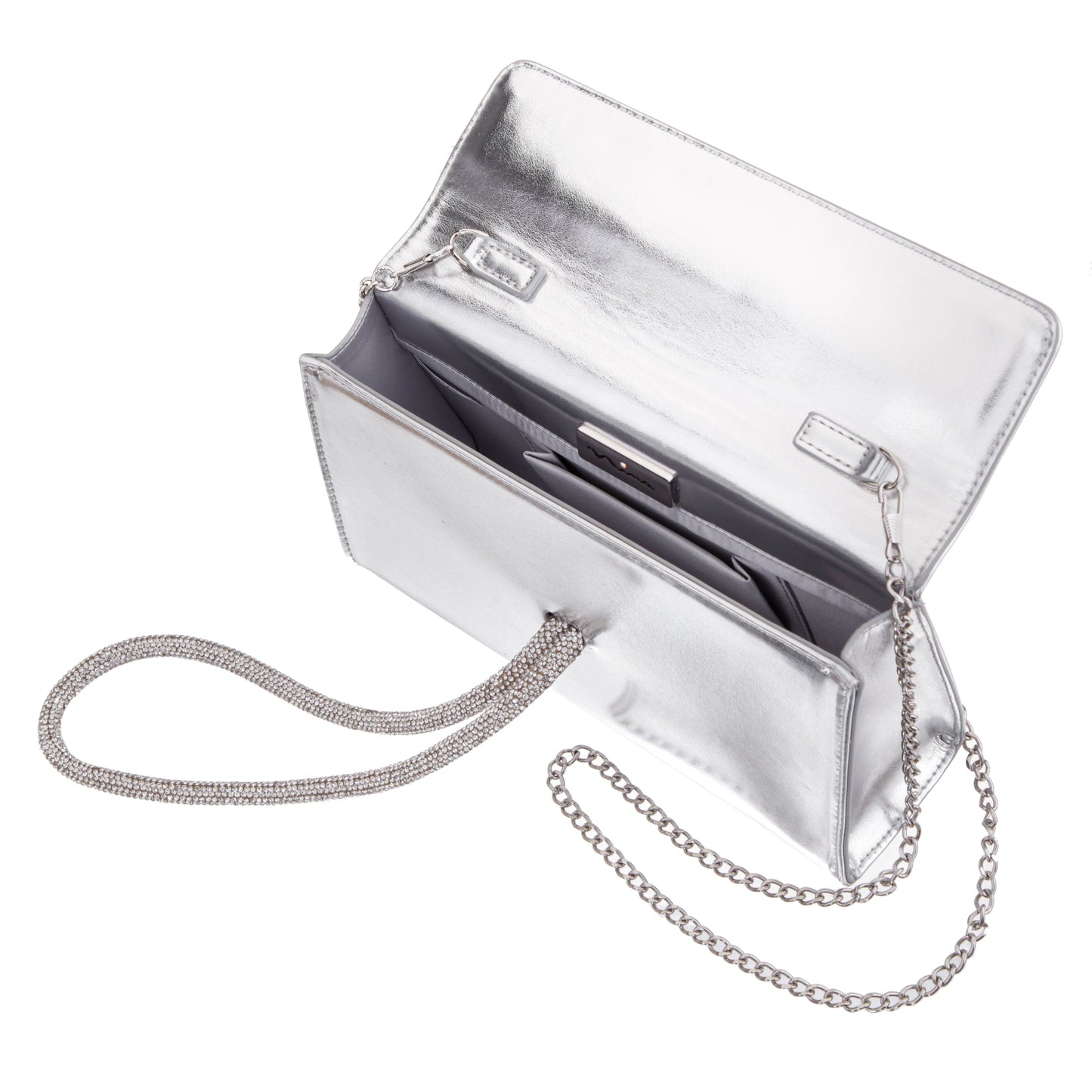 Nina Shoes Kaylee Silver Luna Foil PU / Glass Crystal Handle Bag