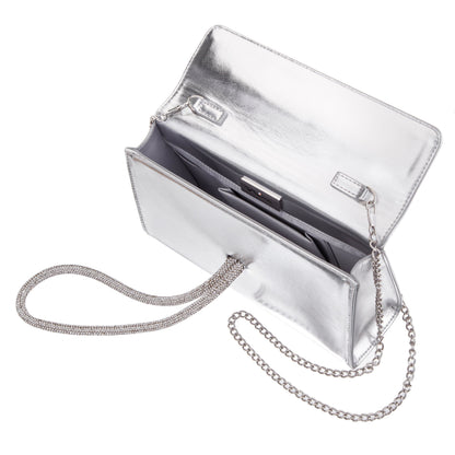 Nina Shoes Kaylee Silver Luna Foil PU / Glass Crystal Handle Bag