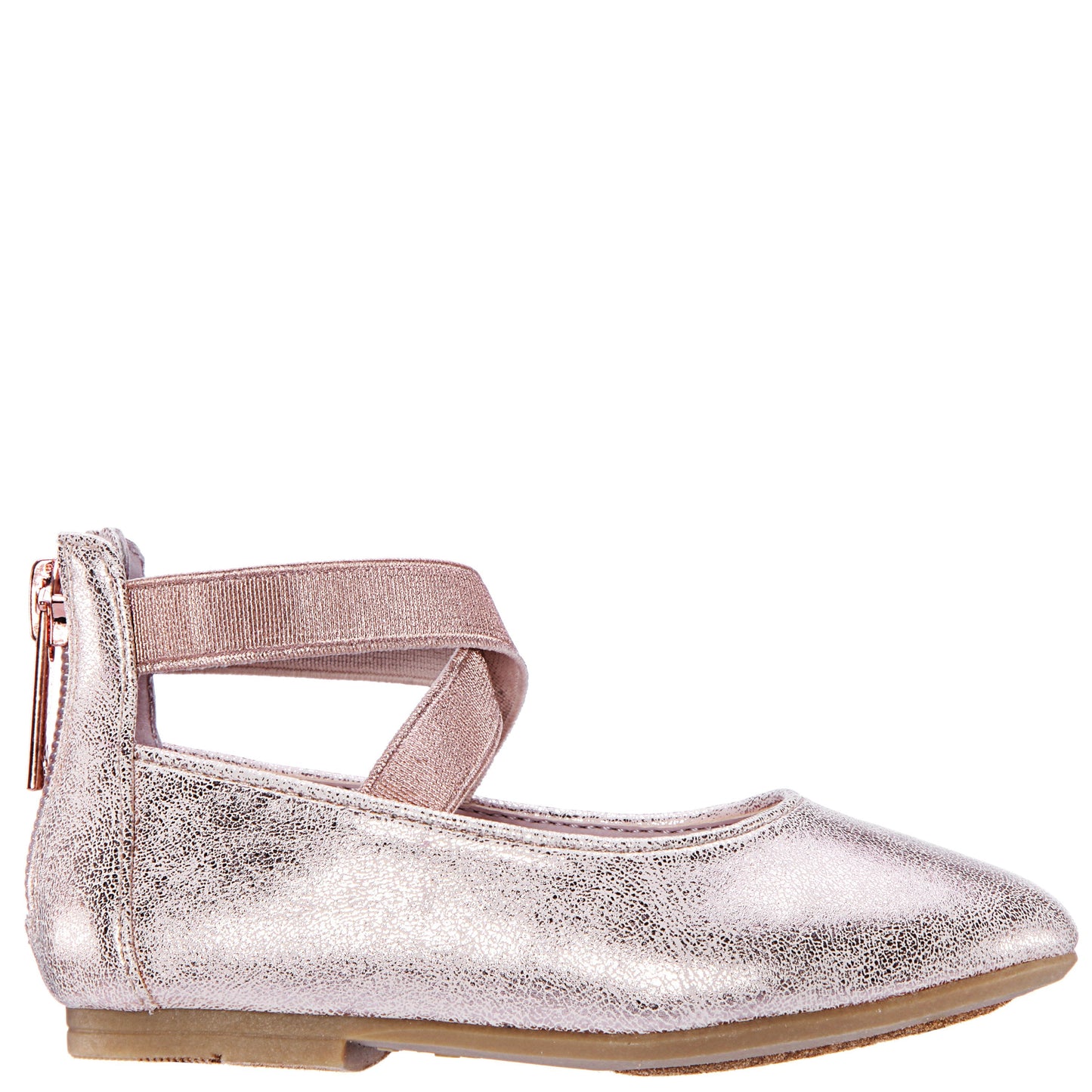 Nina Shoes Girls Marissa Rose Gold Distressed zip back ballet flats