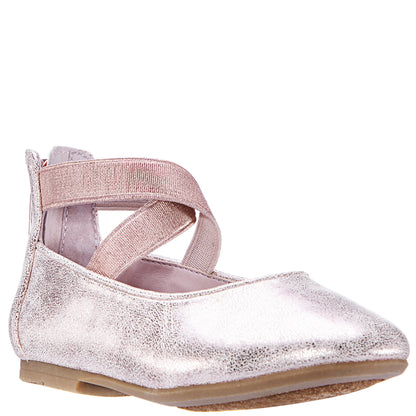 Nina Shoes Girls Marissa Rose Gold Distressed zip back ballet flats