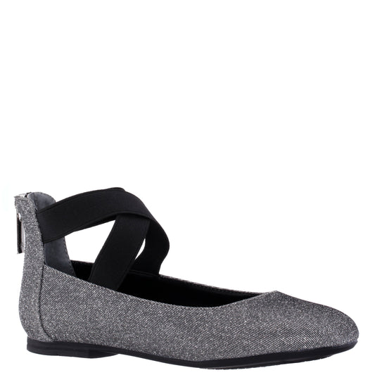 Nina Shoes Girls Marissa Black Sparkle zip back ballet flats