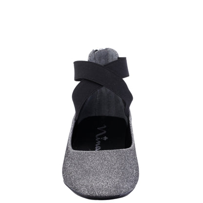 Nina Shoes Girls Marissa Black Sparkle zip back ballet flats