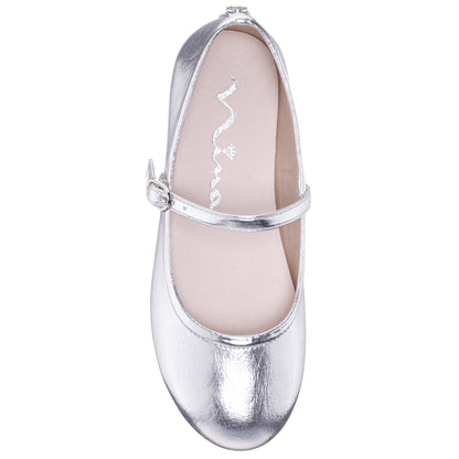 Nina Shoes Girls Nicola Silver Crackle Metallic Ballet Flats