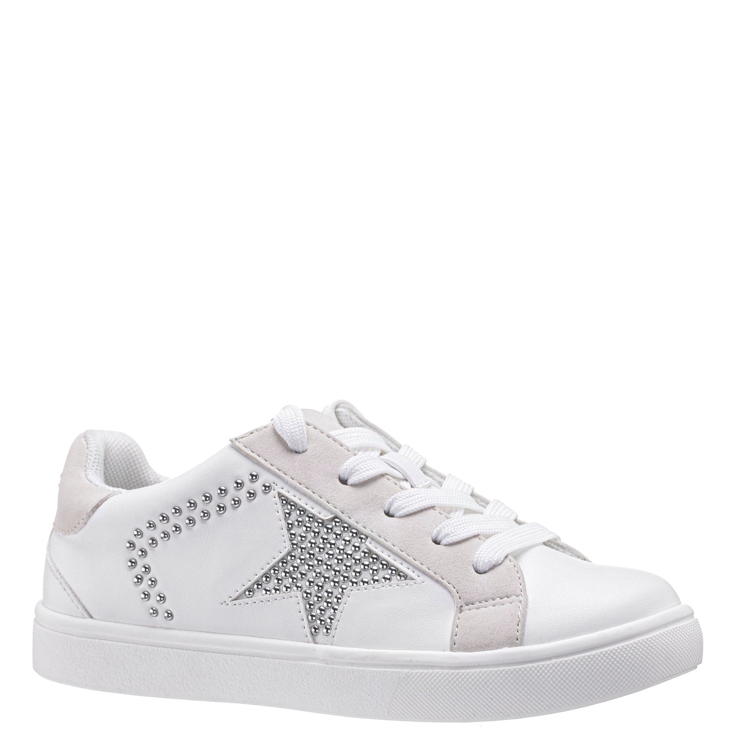 Nina Shoes Girls Zicky White lace up star studded sneakers