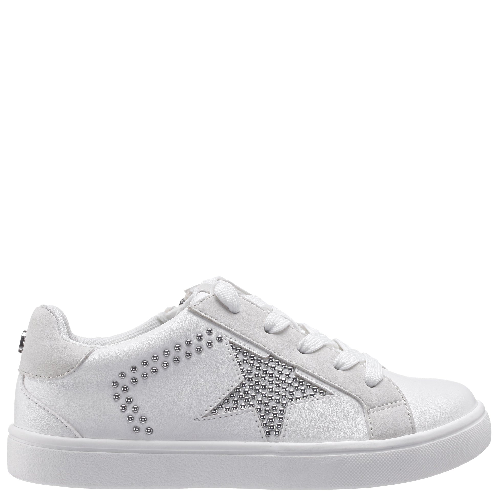 Nina Shoes Girls Zicky White lace up star studded sneakers