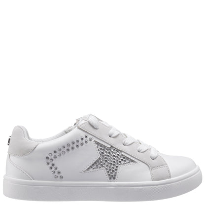 Nina Shoes Girls Zicky White lace up star studded sneakers