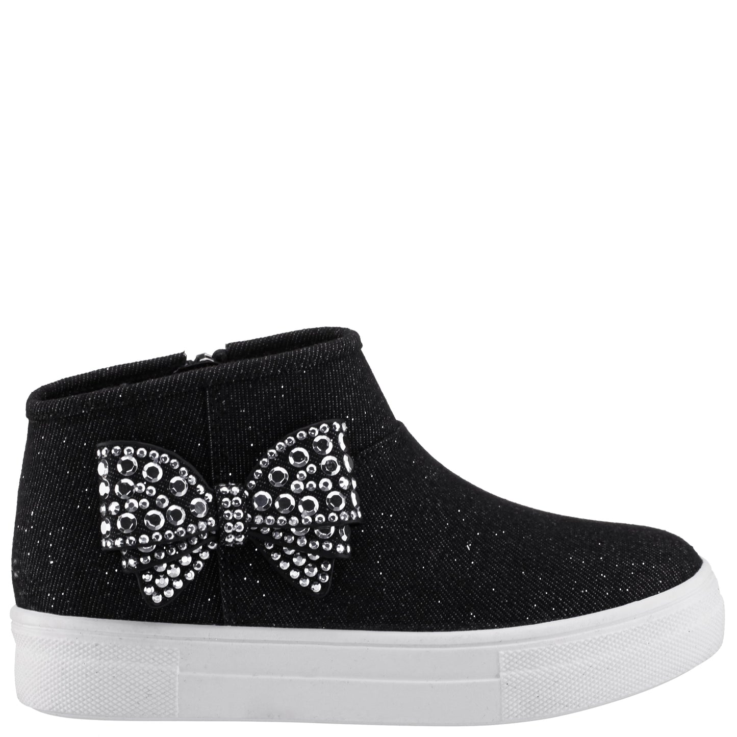 Nina Shoes Girls Gwenny Black Denim Glitter High Top Zip Sneaker