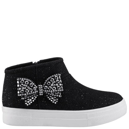 Nina Shoes Girls Gwenny Black Denim Glitter High Top Zip Sneaker