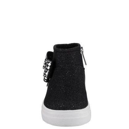 Nina Shoes Girls Gwenny Black Denim Glitter High Top Zip Sneaker