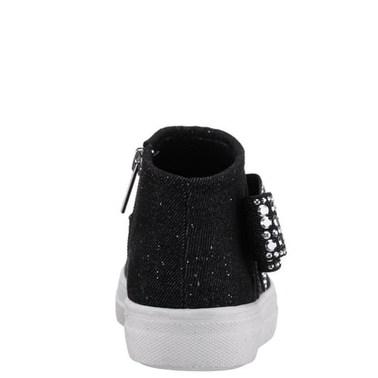 Nina Shoes Girls Gwenny Black Denim Glitter High Top Zip Sneaker