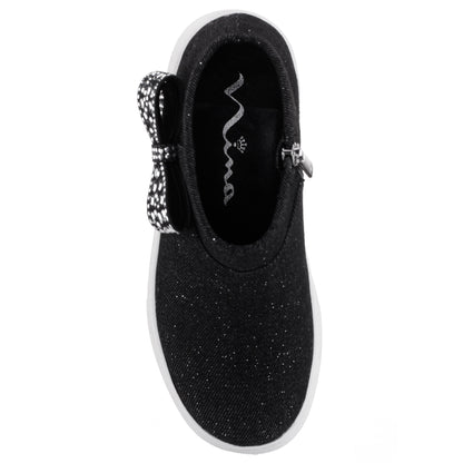 Nina Shoes Girls Gwenny Black Denim Glitter High Top Zip Sneaker